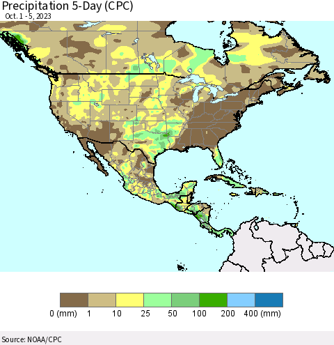 North America Precipitation 5-Day (CPC) Thematic Map For 10/1/2023 - 10/5/2023