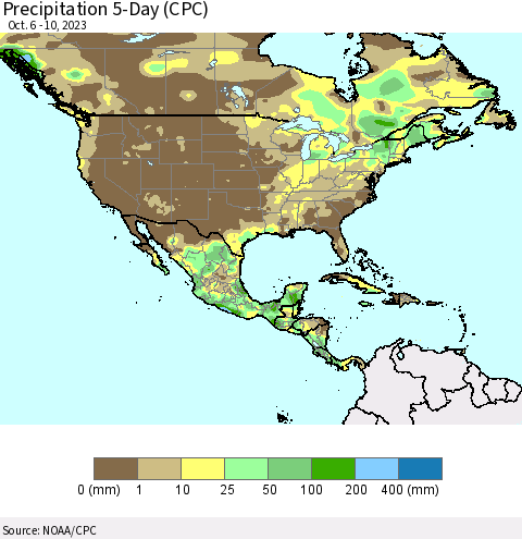 North America Precipitation 5-Day (CPC) Thematic Map For 10/6/2023 - 10/10/2023