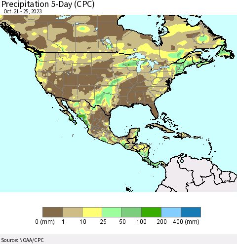 North America Precipitation 5-Day (CPC) Thematic Map For 10/21/2023 - 10/25/2023