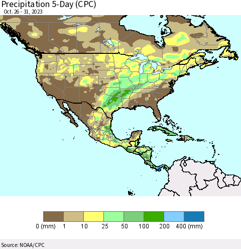 North America Precipitation 5-Day (CPC) Thematic Map For 10/26/2023 - 10/31/2023