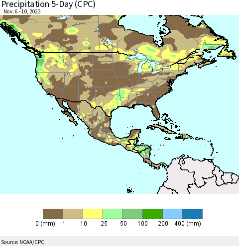 North America Precipitation 5-Day (CPC) Thematic Map For 11/6/2023 - 11/10/2023