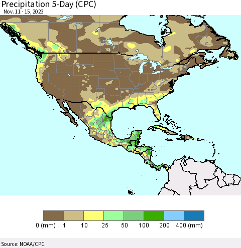 North America Precipitation 5-Day (CPC) Thematic Map For 11/11/2023 - 11/15/2023
