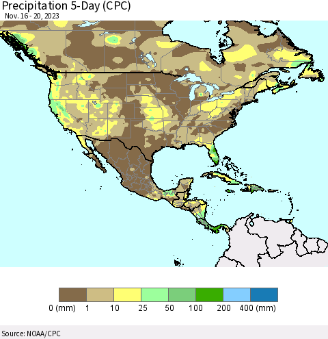 North America Precipitation 5-Day (CPC) Thematic Map For 11/16/2023 - 11/20/2023