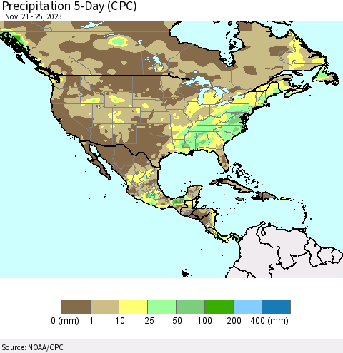North America Precipitation 5-Day (CPC) Thematic Map For 11/21/2023 - 11/25/2023