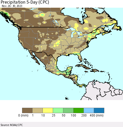 North America Precipitation 5-Day (CPC) Thematic Map For 11/26/2023 - 11/30/2023