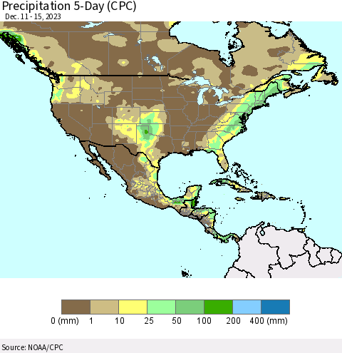 North America Precipitation 5-Day (CPC) Thematic Map For 12/11/2023 - 12/15/2023
