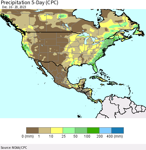 North America Precipitation 5-Day (CPC) Thematic Map For 12/16/2023 - 12/20/2023