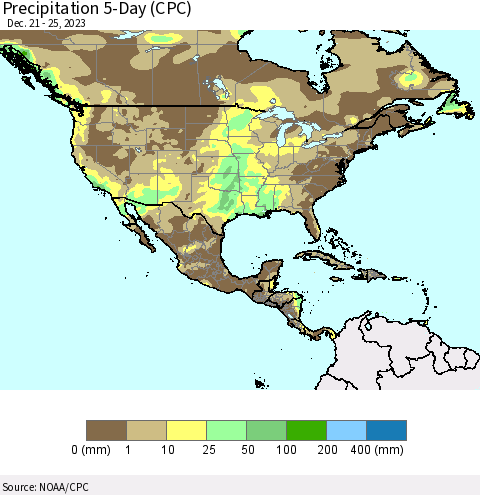 North America Precipitation 5-Day (CPC) Thematic Map For 12/21/2023 - 12/25/2023