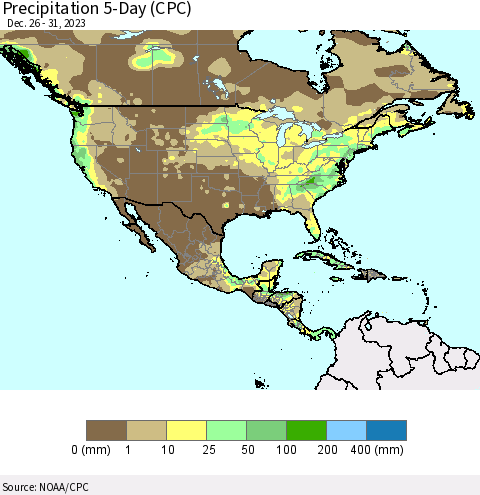 North America Precipitation 5-Day (CPC) Thematic Map For 12/26/2023 - 12/31/2023