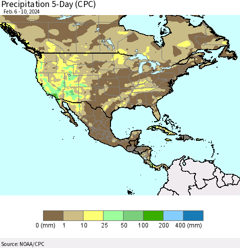 North America Precipitation 5-Day (CPC) Thematic Map For 2/6/2024 - 2/10/2024