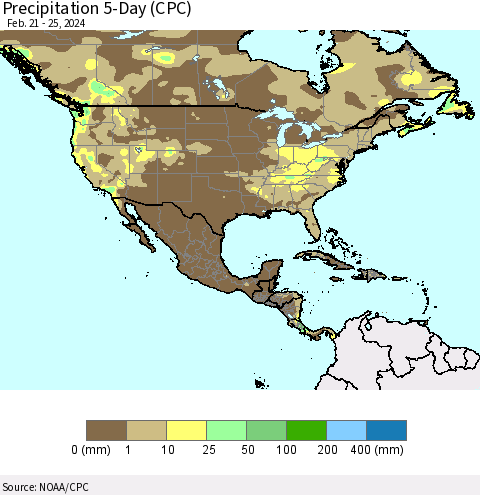 North America Precipitation 5-Day (CPC) Thematic Map For 2/21/2024 - 2/25/2024