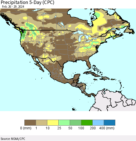 North America Precipitation 5-Day (CPC) Thematic Map For 2/26/2024 - 2/29/2024