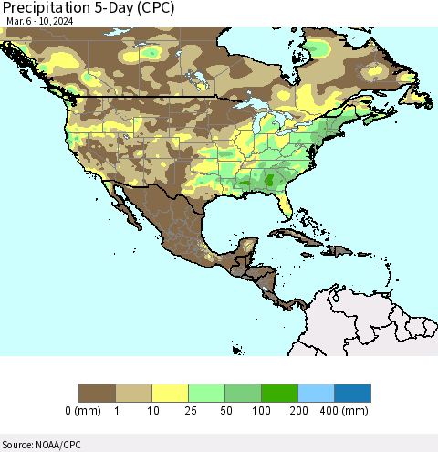 North America Precipitation 5-Day (CPC) Thematic Map For 3/6/2024 - 3/10/2024