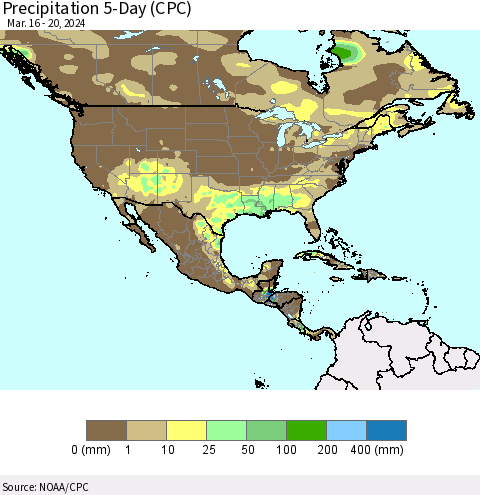 North America Precipitation 5-Day (CPC) Thematic Map For 3/16/2024 - 3/20/2024