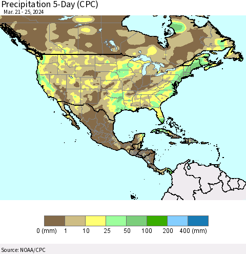 North America Precipitation 5-Day (CPC) Thematic Map For 3/21/2024 - 3/25/2024