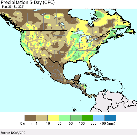 North America Precipitation 5-Day (CPC) Thematic Map For 3/26/2024 - 3/31/2024