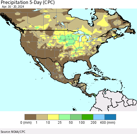 North America Precipitation 5-Day (CPC) Thematic Map For 4/16/2024 - 4/20/2024