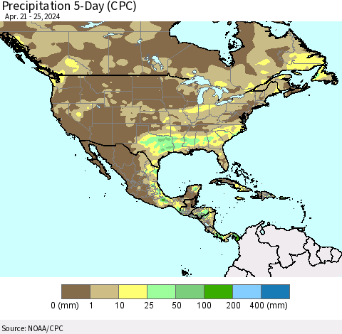 North America Precipitation 5-Day (CPC) Thematic Map For 4/21/2024 - 4/25/2024