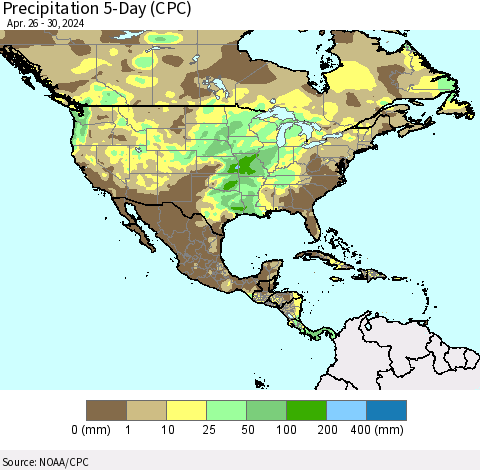North America Precipitation 5-Day (CPC) Thematic Map For 4/26/2024 - 4/30/2024