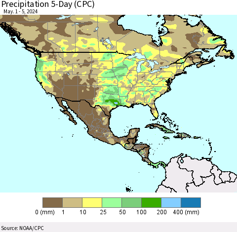 North America Precipitation 5-Day (CPC) Thematic Map For 5/1/2024 - 5/5/2024