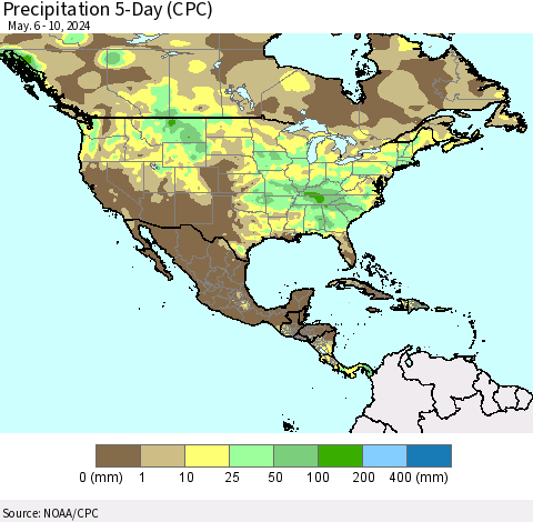 North America Precipitation 5-Day (CPC) Thematic Map For 5/6/2024 - 5/10/2024