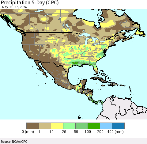 North America Precipitation 5-Day (CPC) Thematic Map For 5/11/2024 - 5/15/2024