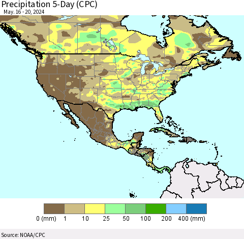 North America Precipitation 5-Day (CPC) Thematic Map For 5/16/2024 - 5/20/2024