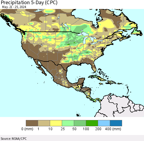 North America Precipitation 5-Day (CPC) Thematic Map For 5/21/2024 - 5/25/2024