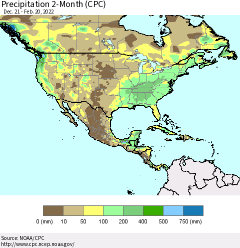 North America Precipitation 2-Month (CPC) Thematic Map For 12/21/2021 - 2/20/2022