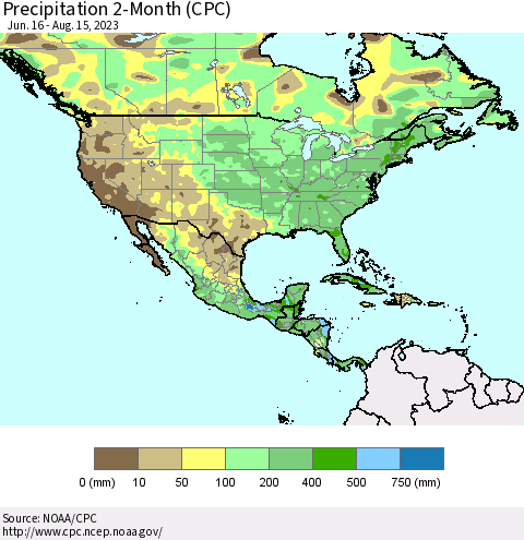 North America Precipitation 2-Month (CPC) Thematic Map For 6/16/2023 - 8/15/2023