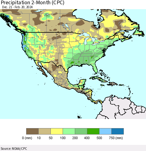 North America Precipitation 2-Month (CPC) Thematic Map For 12/21/2023 - 2/20/2024