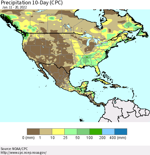 North America Precipitation 10-Day (CPC) Thematic Map For 1/11/2022 - 1/20/2022