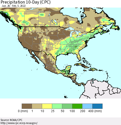 North America Precipitation 10-Day (CPC) Thematic Map For 1/26/2022 - 2/5/2022