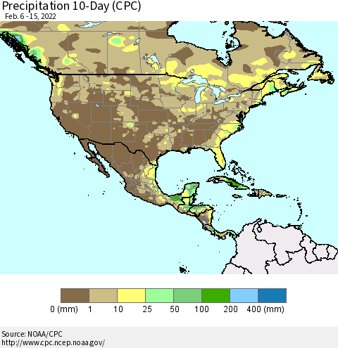 North America Precipitation 10-Day (CPC) Thematic Map For 2/6/2022 - 2/15/2022