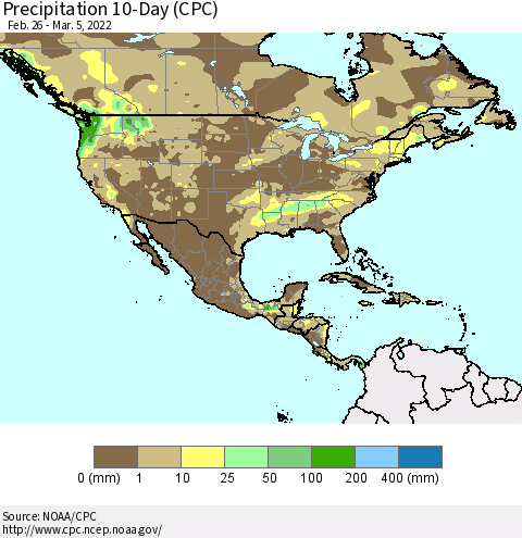 North America Precipitation 10-Day (CPC) Thematic Map For 2/26/2022 - 3/5/2022