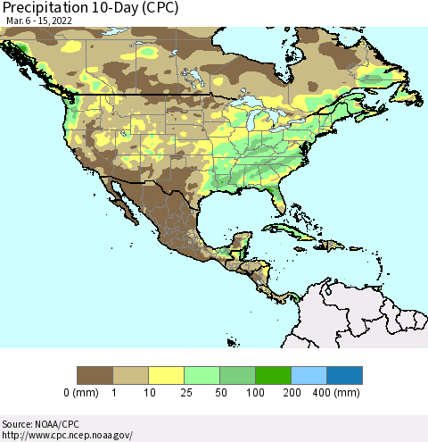 North America Precipitation 10-Day (CPC) Thematic Map For 3/6/2022 - 3/15/2022