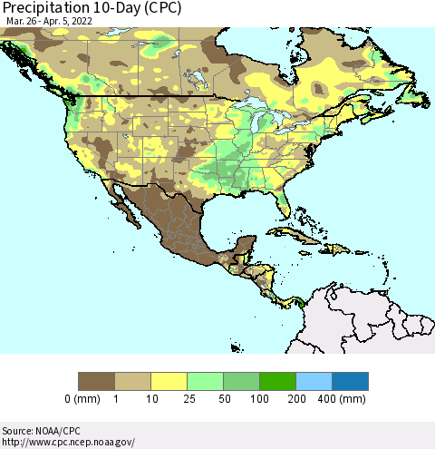 North America Precipitation 10-Day (CPC) Thematic Map For 3/26/2022 - 4/5/2022