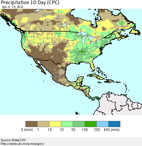 North America Precipitation 10-Day (CPC) Thematic Map For 4/6/2022 - 4/15/2022