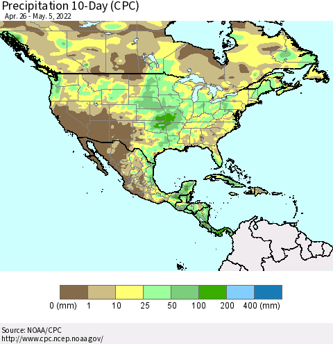North America Precipitation 10-Day (CPC) Thematic Map For 4/26/2022 - 5/5/2022