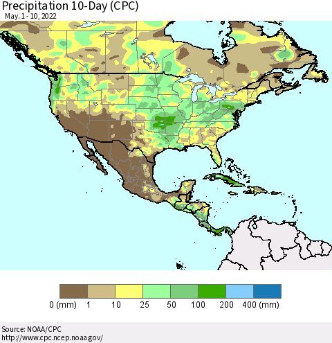 North America Precipitation 10-Day (CPC) Thematic Map For 5/1/2022 - 5/10/2022