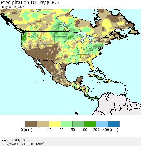North America Precipitation 10-Day (CPC) Thematic Map For 5/6/2022 - 5/15/2022