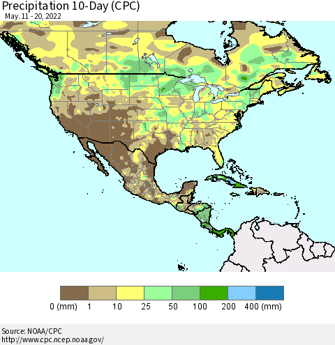 North America Precipitation 10-Day (CPC) Thematic Map For 5/11/2022 - 5/20/2022