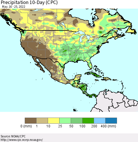 North America Precipitation 10-Day (CPC) Thematic Map For 5/16/2022 - 5/25/2022