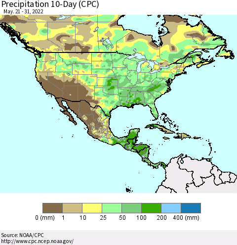 North America Precipitation 10-Day (CPC) Thematic Map For 5/21/2022 - 5/31/2022