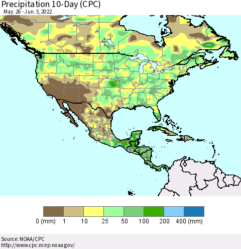 North America Precipitation 10-Day (CPC) Thematic Map For 5/26/2022 - 6/5/2022