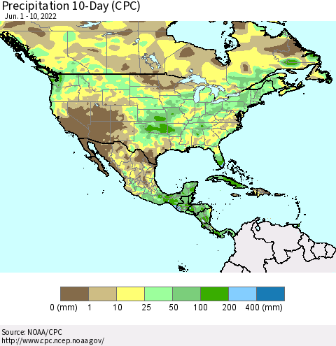 North America Precipitation 10-Day (CPC) Thematic Map For 6/1/2022 - 6/10/2022