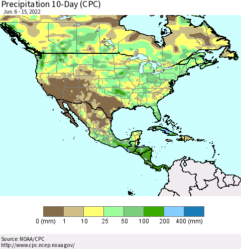 North America Precipitation 10-Day (CPC) Thematic Map For 6/6/2022 - 6/15/2022