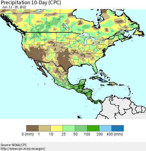 North America Precipitation 10-Day (CPC) Thematic Map For 6/11/2022 - 6/20/2022