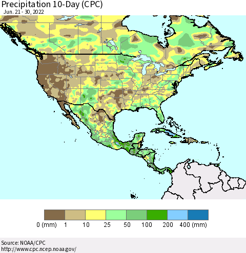 North America Precipitation 10-Day (CPC) Thematic Map For 6/21/2022 - 6/30/2022