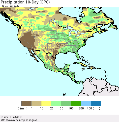 North America Precipitation 10-Day (CPC) Thematic Map For 7/1/2022 - 7/10/2022
